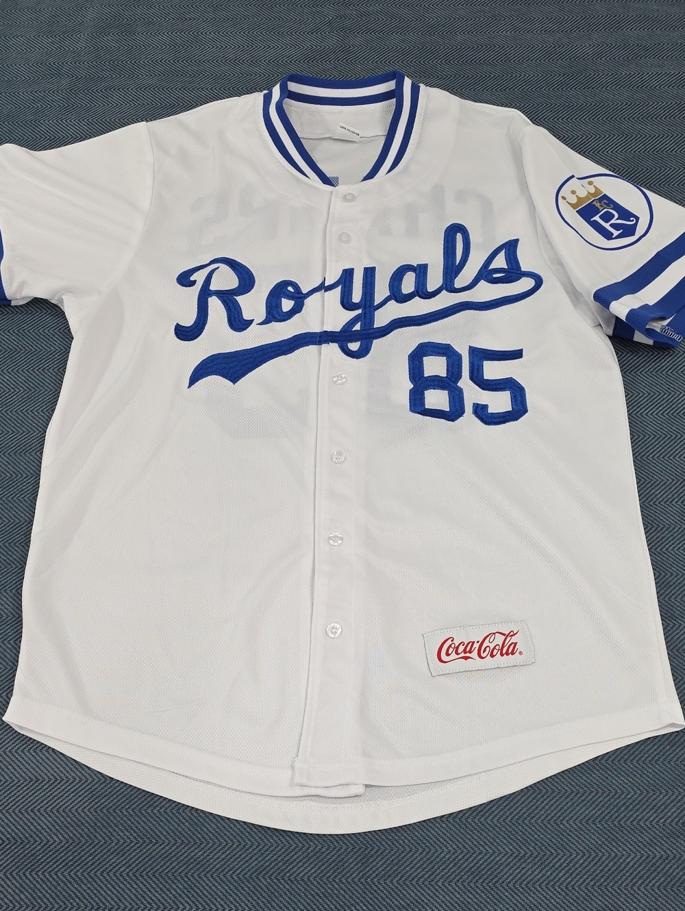 Royals 85 Coca Cola White & Blue Baseball Jersey